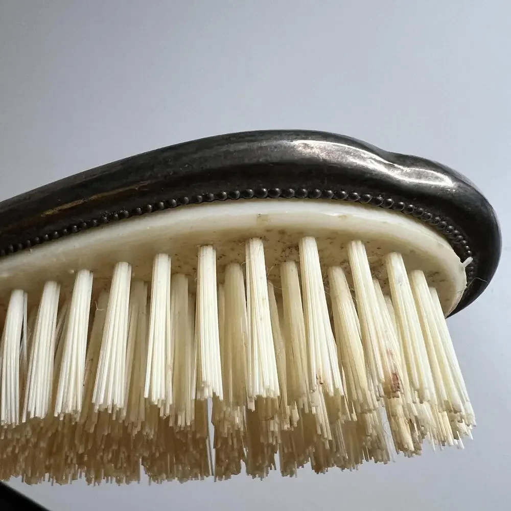 Vintage Silver Tone Hair‎ Brush Ornate Floral Handle Vanity Grooming Decor
